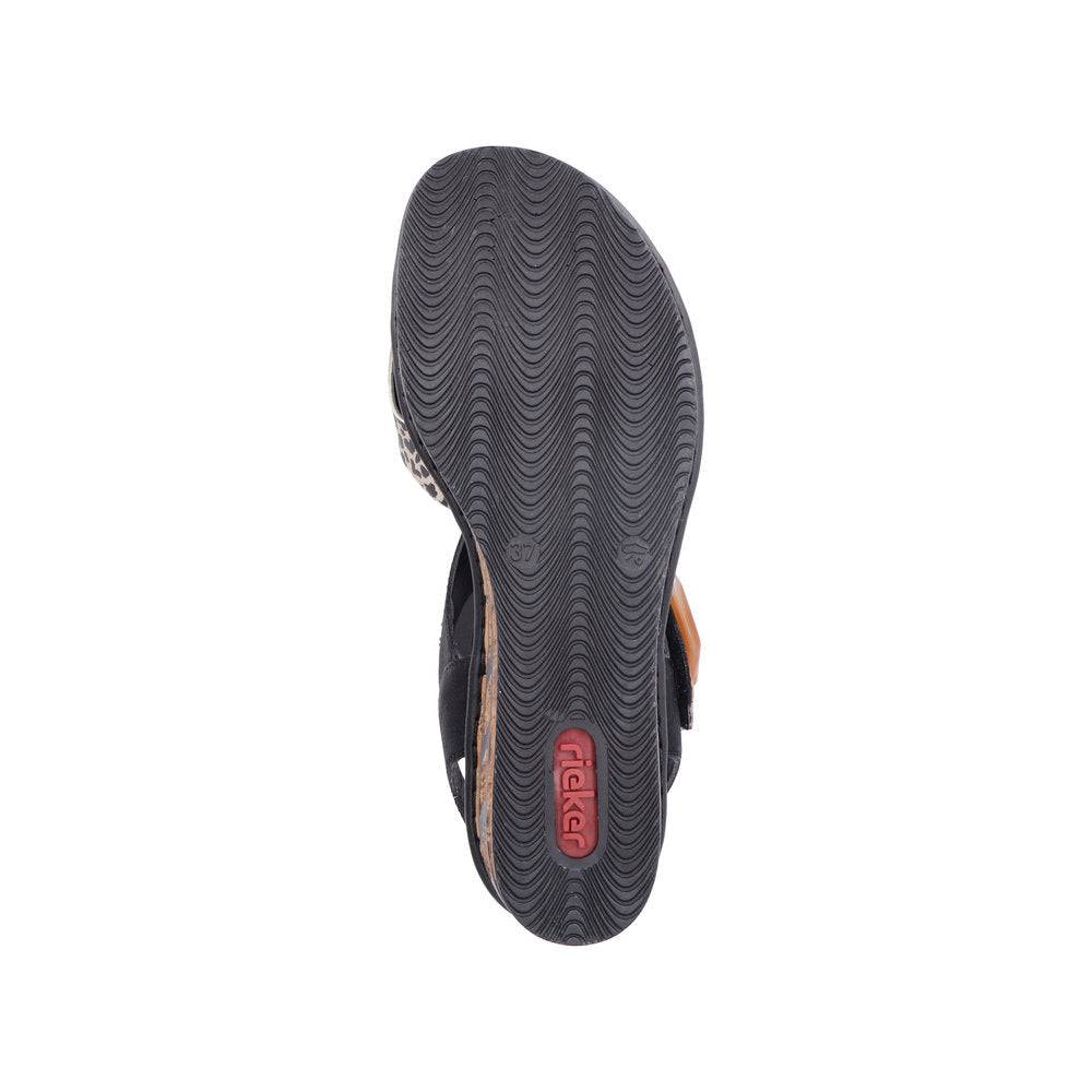 Rieker 68176-00 Ladies Black & Leopard Print Synthetic Touch Fastening Sandals-elevate your sole