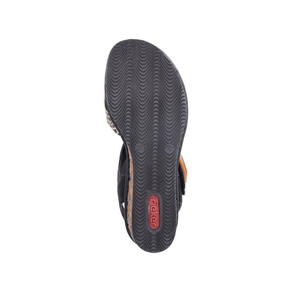 Rieker 68176-00 Ladies Black & Leopard Print Synthetic Touch Fastening Sandals-elevate your sole