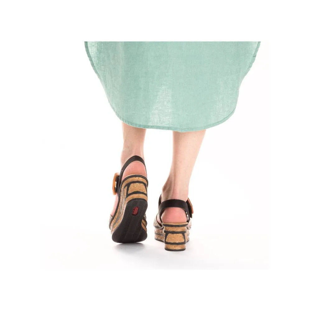 Rieker 68176-00 Ladies Black & Leopard Print Synthetic Touch Fastening Sandals-elevate your sole