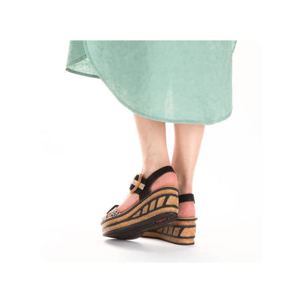 Rieker 68176-00 Ladies Black & Leopard Print Synthetic Touch Fastening Sandals-elevate your sole