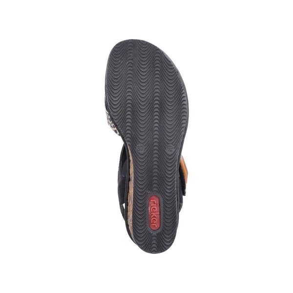 Rieker 68176-00 Ladies Black & Leopard Print Synthetic Touch Fastening Sandals-elevate your sole