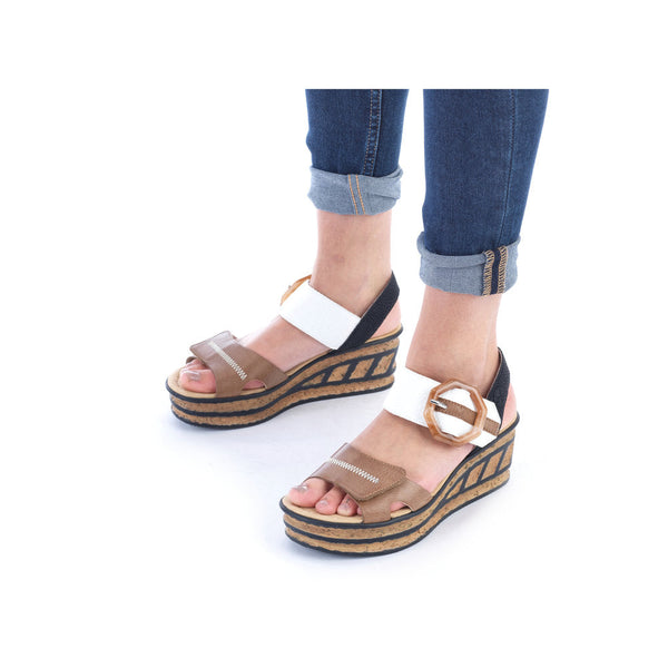 Rieker 68176-64 Ladies Tan and White Touch Fastening Sandals-elevate your sole