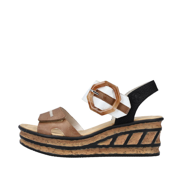 Rieker 68176-64 Ladies Tan and White Touch Fastening Sandals-elevate your sole