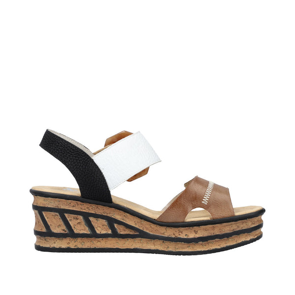 Rieker 68176-64 Ladies Tan and White Touch Fastening Sandals-elevate your sole