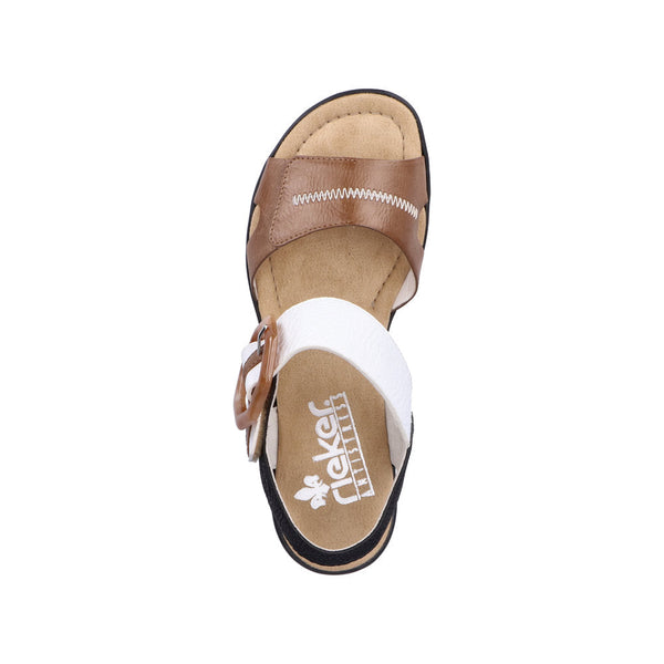 Rieker 68176-64 Ladies Tan and White Touch Fastening Sandals-elevate your sole