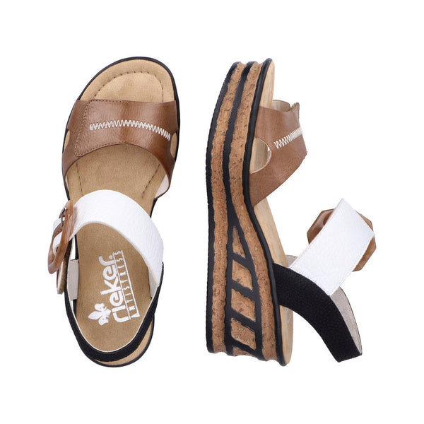 Rieker 68176-64 Ladies Tan and White Touch Fastening Sandals-elevate your sole