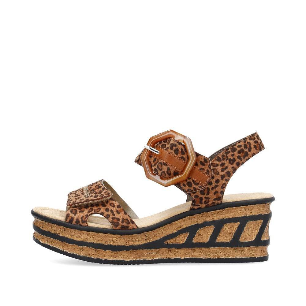 Rieker 68176-90 Ladies Leopard Print Synthetic Touch Fastening Sandals-elevate your sole