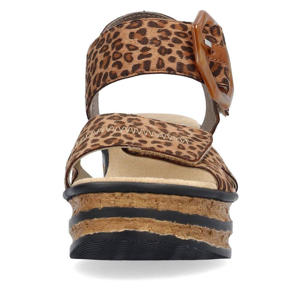 Rieker 68176-90 Ladies Leopard Print Synthetic Touch Fastening Sandals-elevate your sole