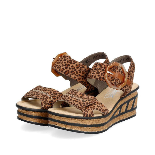 Rieker 68176-90 Ladies Leopard Print Synthetic Touch Fastening Sandals-elevate your sole