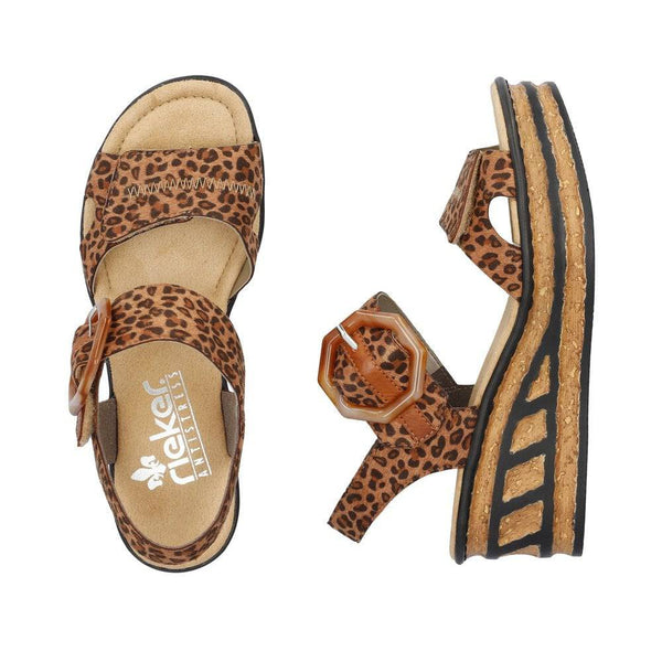 Rieker 68176-90 Ladies Leopard Print Synthetic Touch Fastening Sandals-elevate your sole