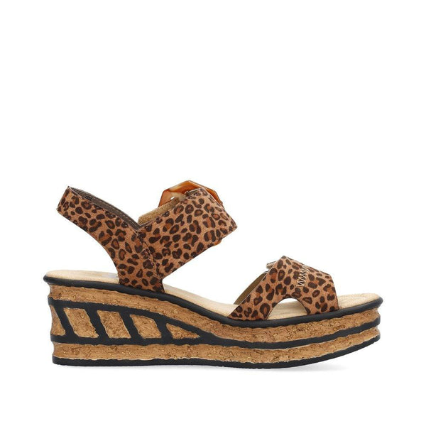 Rieker 68176-90 Ladies Leopard Print Synthetic Touch Fastening Sandals-elevate your sole