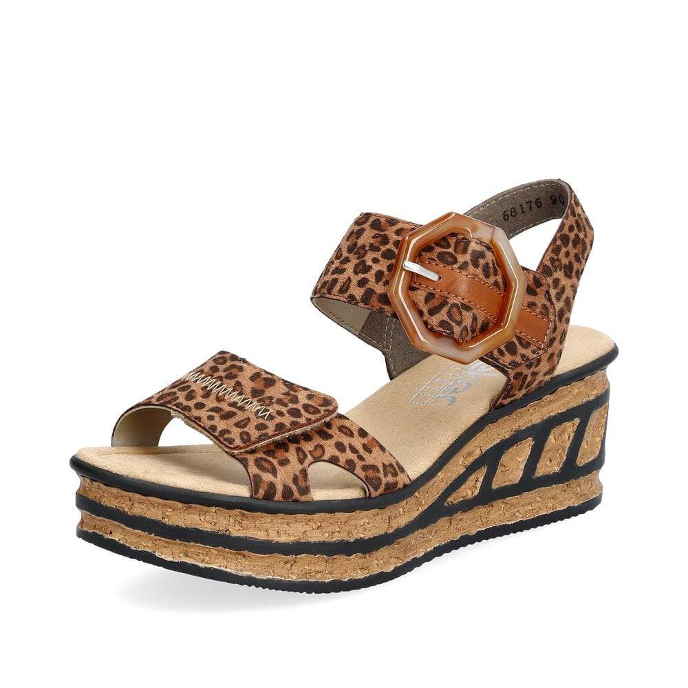 Rieker 68176-90 Ladies Leopard Print Synthetic Touch Fastening Sandals-elevate your sole