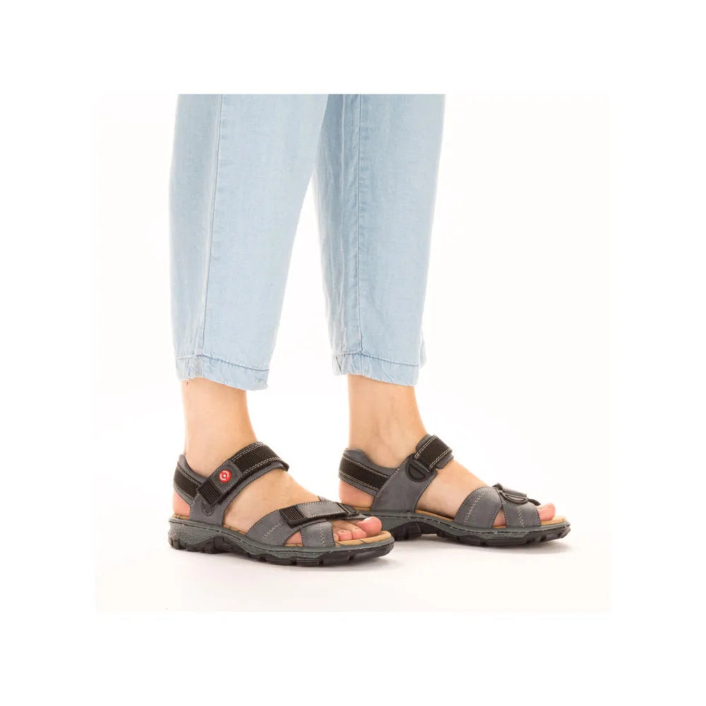 Rieker 68851-14 Ladies Blue Touch Fastening Sandals with adjustable straps and rugged sole.