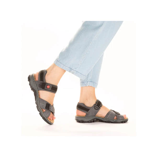 Rieker 68851-14 women's blue touch fastening sandals with adjustable straps and rugged sole.