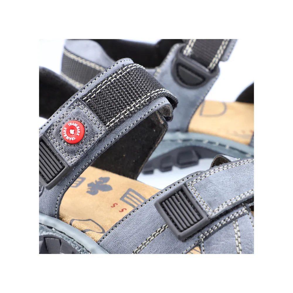 Rieker 68851-14 ladies blue touch fastening sandals with adjustable straps and cushioned insoles.