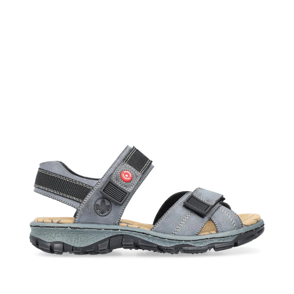 Rieker 68851-14 women's blue touch fastening sandals with adjustable straps and cushioned sole.