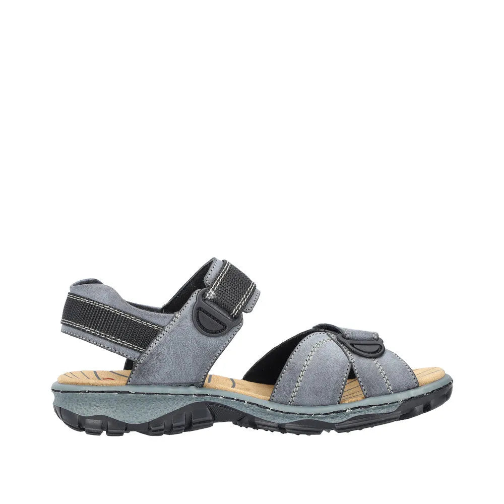 Rieker 68851-14 women's blue touch fastening sporty sandals with adjustable straps and cushioned sole.