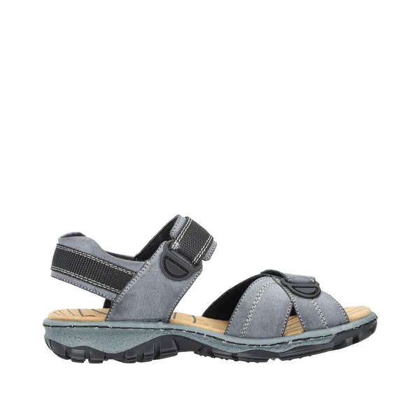 Rieker 68851-14 women's blue touch fastening sporty sandals with adjustable straps and cushioned sole.
