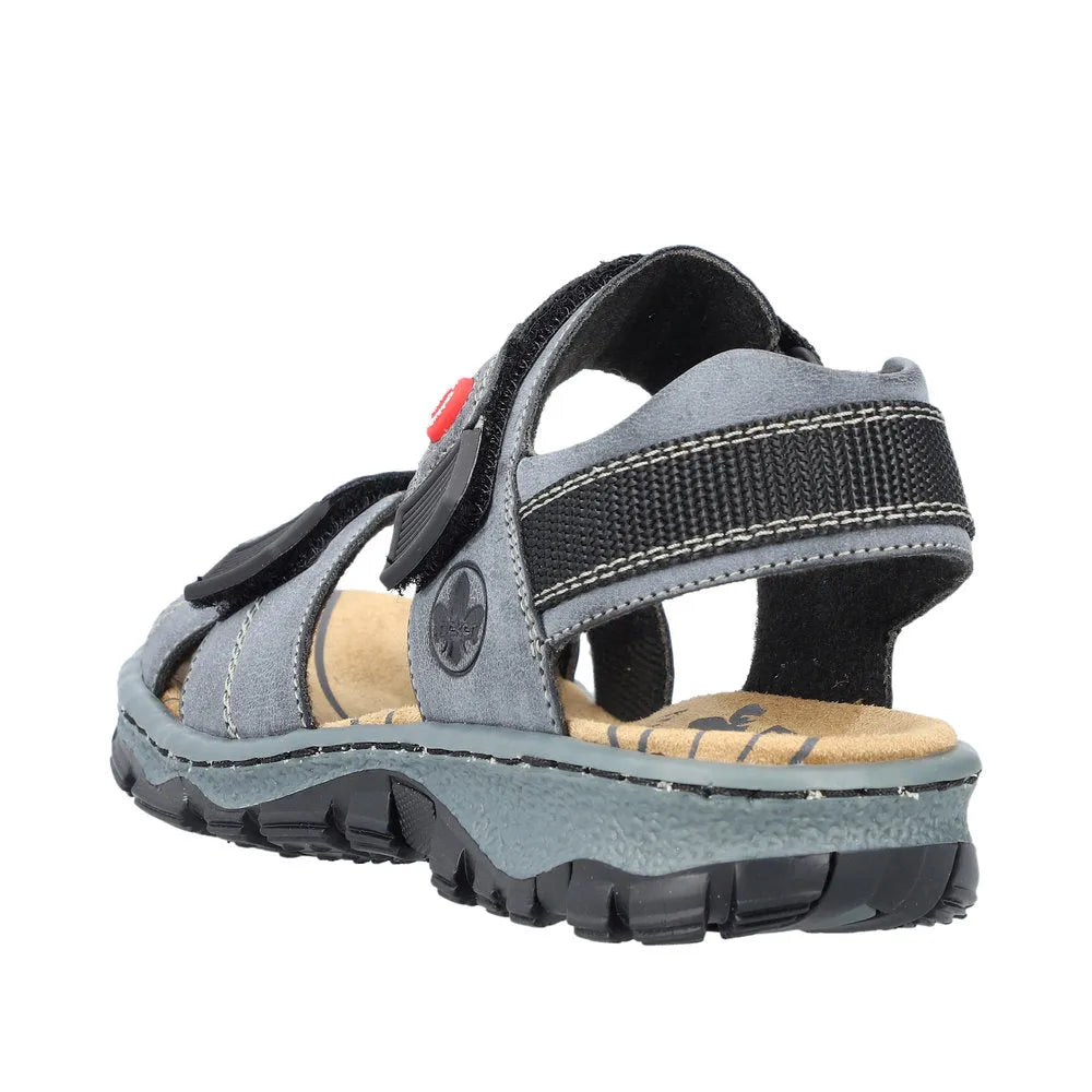 Rieker 68851-14 women's blue touch-fastening sandals with adjustable straps and durable rubber sole.