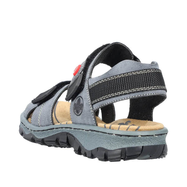 Rieker 68851-14 women's blue touch-fastening sandals with adjustable straps and durable rubber sole.