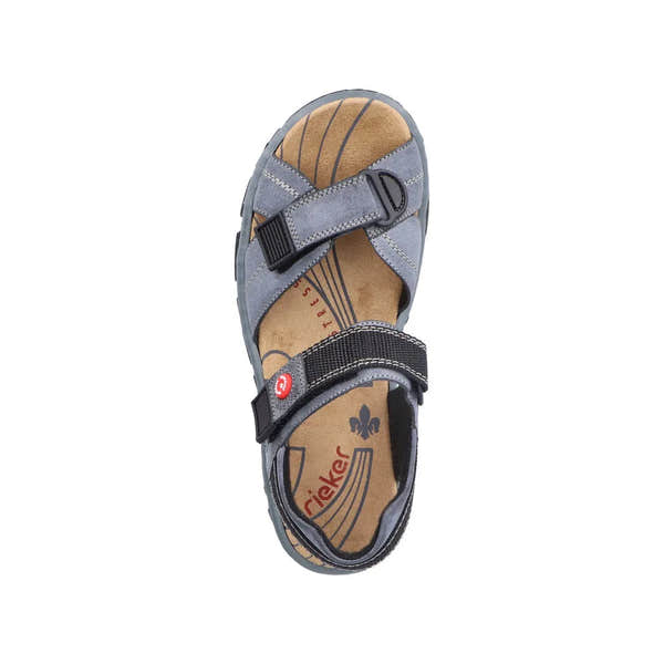 Rieker 68851-14 ladies blue touch fastening sandals with adjustable straps and cushioned insole.