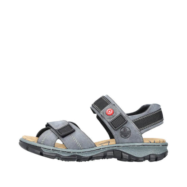 Rieker 68851-14 women's blue touch fastening sandals with adjustable straps, cushioned sole, and rugged outdoor sole.