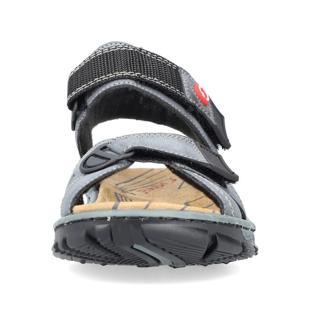 Rieker 68851-14 ladies blue touch fastening sandals with adjustable straps and textured sole.