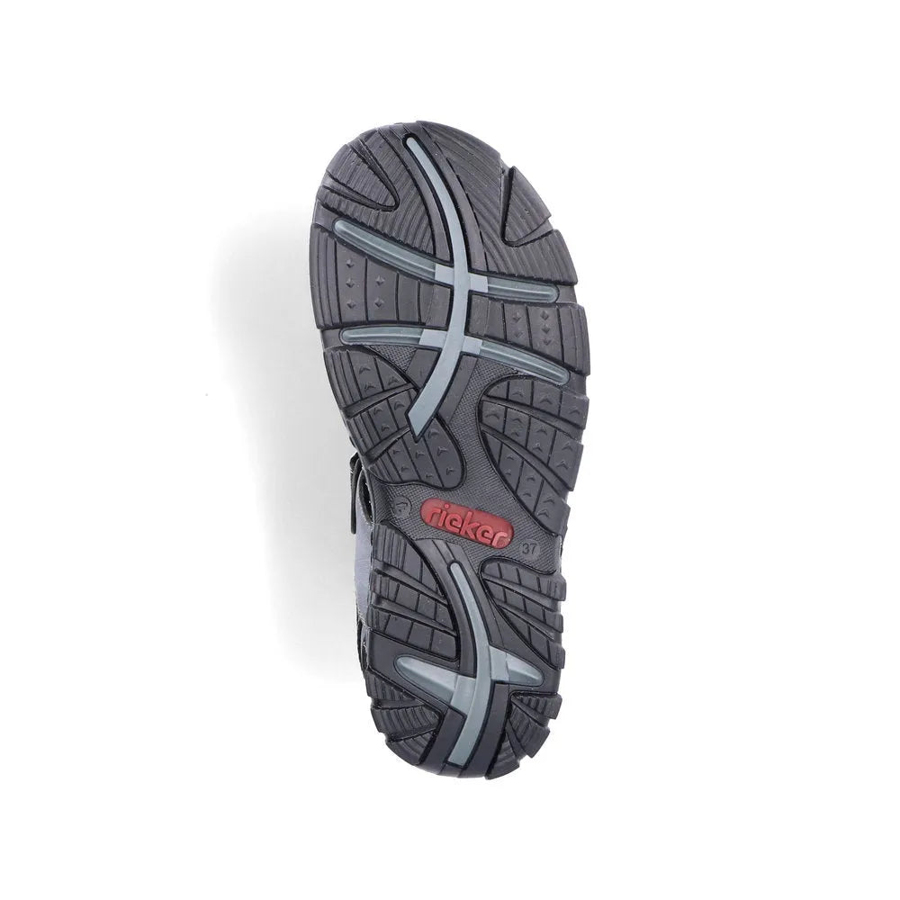 Rieker 68851-14 women's blue touch fastening sandals with durable rubber sole and sporty design.