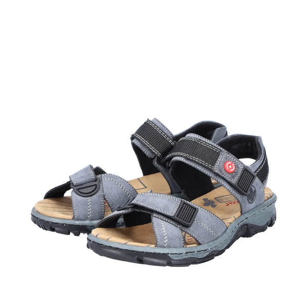 Rieker 68851-14 women's blue touch fastening sandals with adjustable straps and cushioned insoles.