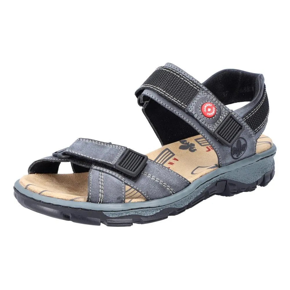 Rieker 68851-14 women's blue touch fastening sport sandal with adjustable straps and cushioned insole.