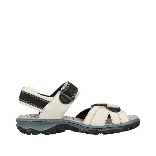 Rieker 68851-80 women's ivory touch-fastening sandals with adjustable straps and rugged outsole.