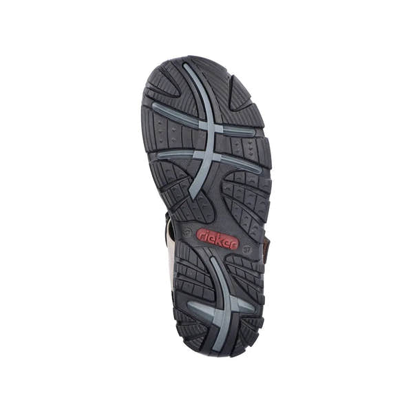 Rieker 68851-80 ladies ivory touch fastening sandals with cushioned sole and adjustable straps, outsole design for grip.