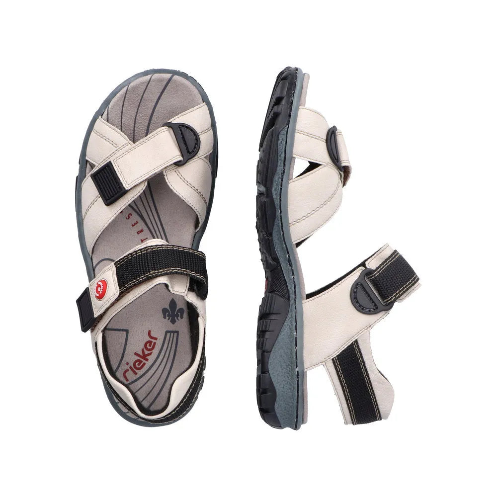 Rieker 68851-80 women's ivory touch fastening sandals with adjustable straps and rubber sole.