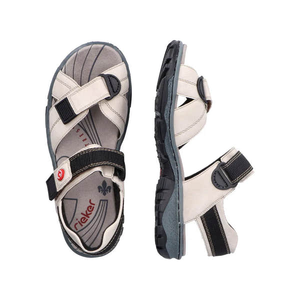 Rieker 68851-80 women's ivory touch fastening sandals with adjustable straps and rubber sole.