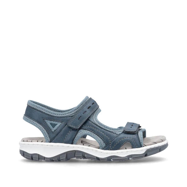 Rieker 68866-12 Ladies royal blue touch fastening sandals with adjustable straps and rugged sole.