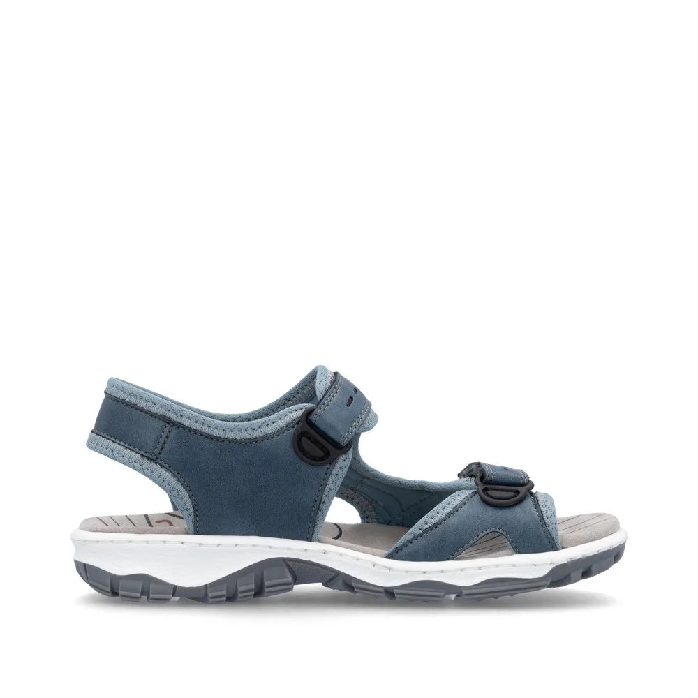 Rieker 68866-12 Ladies Royal Blue Touch Fastening Sandals with adjustable straps and cushioned sole.