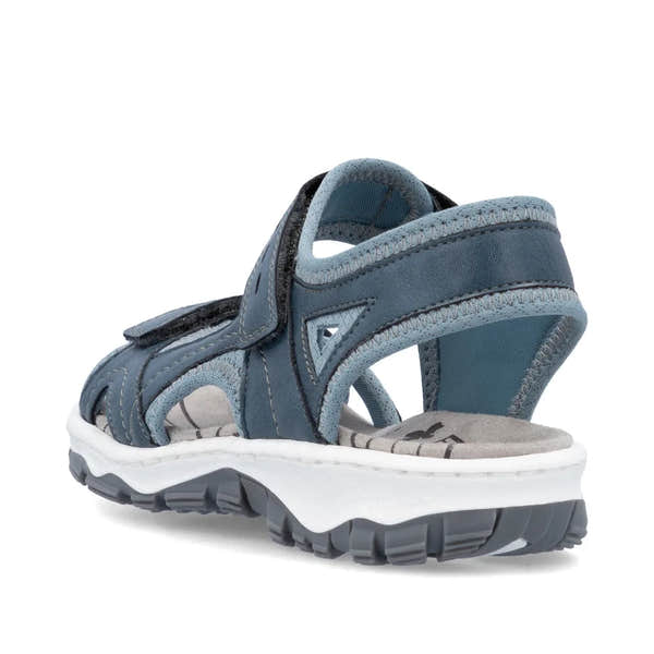 Rieker 68866-12 women's navy blue touch fastening sandals with cushioned footbed and rugged sole.