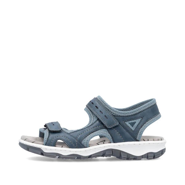 Rieker 68866-12 women's royal blue touch fastening sandals with cushioned footbed and rugged sole.