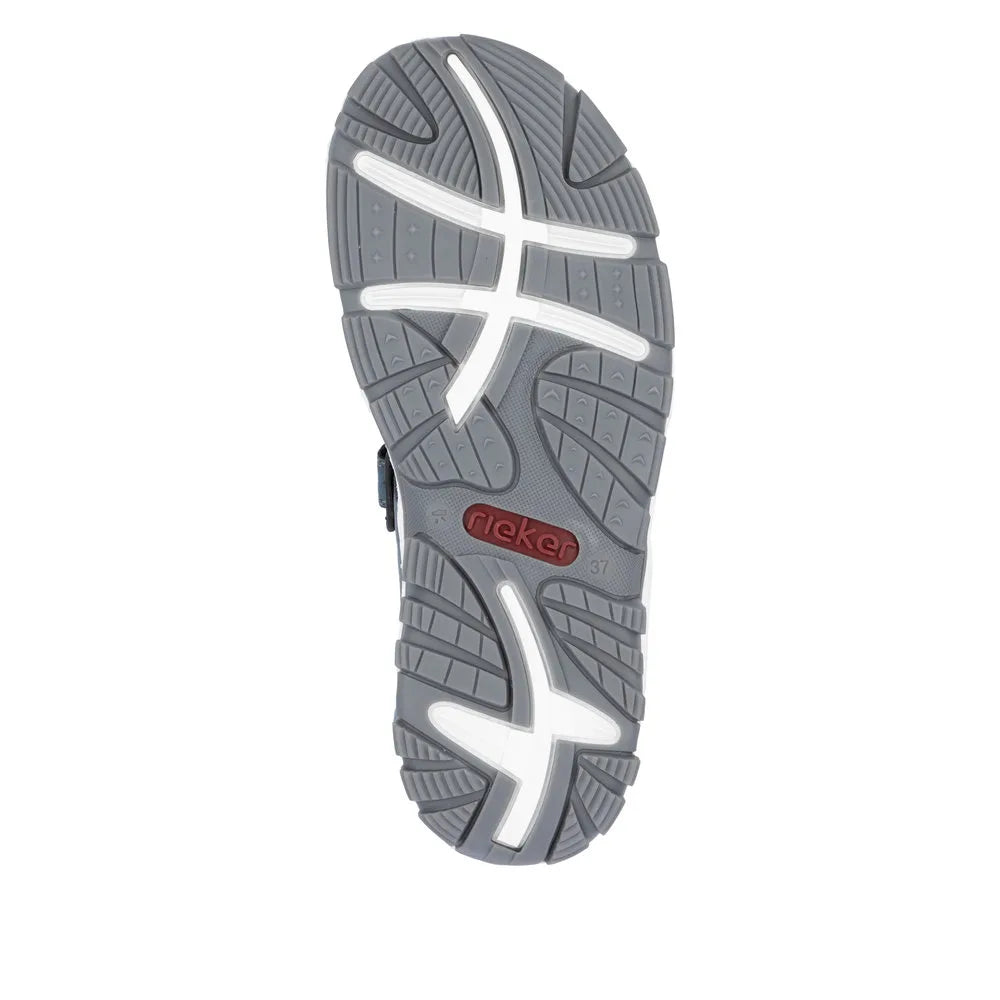 Rieker 68866-12 women's royal blue touch fastening sandals with sporty sole and adjustable straps.