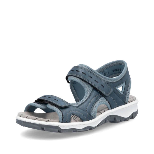 Rieker 68866-12 Ladies' royal blue touch fastening sporty sandals with cushioned sole and adjustable straps.