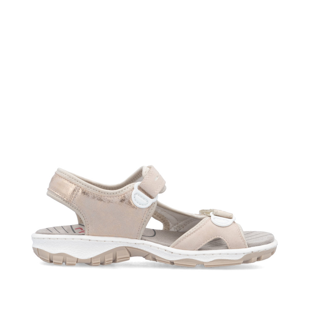 Rieker 68866-31 pink touch fastening sport sandals with adjustable straps and cushioned sole for women.