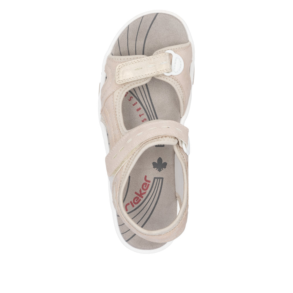 Rieker 68866-31 Pink Touch fastening sandals for girls with adjustable straps and cushioned sole.