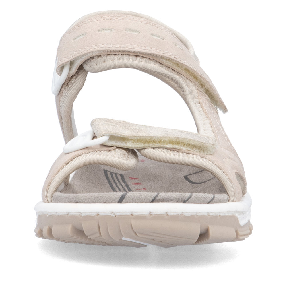 Rieker 68866-31 Pink Touch fastening sandals with adjustable straps, cushioned insole, and durable sole for comfortable summer wear.