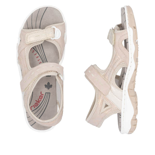 Rieker 68866-31 Pink Touch Fastening Sandals for kids, open-toe with adjustable straps, cushioned insole, and rugged sole.