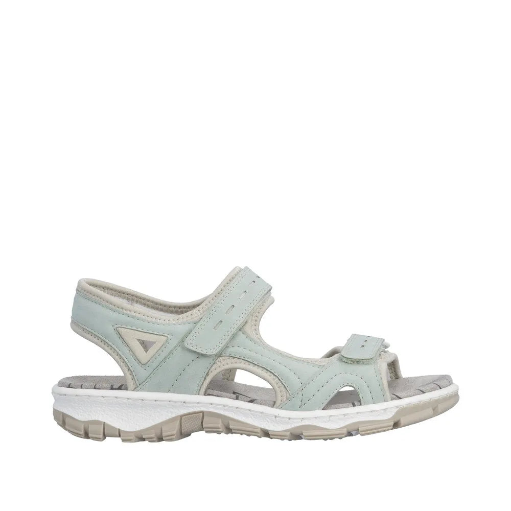 Rieker 68866-52 women's light blue touch fastening sandals with open toes and cushioned sole.
