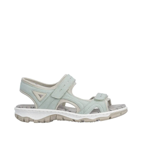 Rieker 68866-52 women's light blue touch fastening sandals with open toes and cushioned sole.