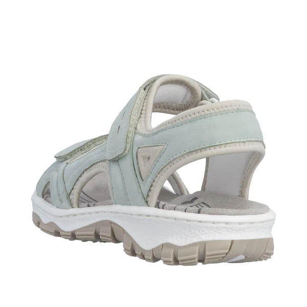Rieker 68866-52 ladies light blue touch fastening sandals with open toe, cushioned footbed, and sporty sole.