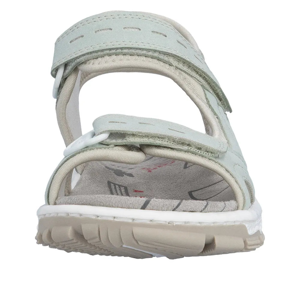 Rieker 68866-52 ladies light blue touch fastening sandals with cushioned insole and adjustable straps.