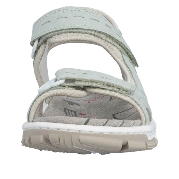 Rieker 68866-52 ladies light blue touch fastening sandals with cushioned insole and adjustable straps.