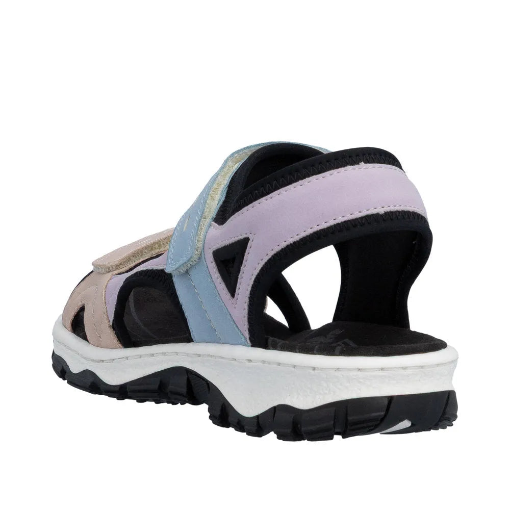 Rieker 68866-93 women's multi-color touch-fastening sandals with cushioned sole and sporty design.